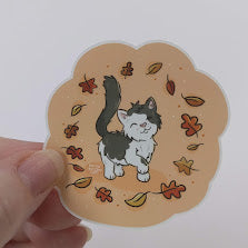Fall Leaves Cow Cat Sticker