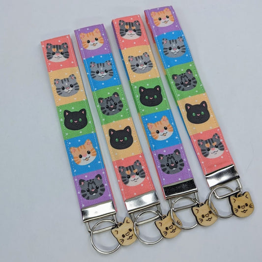Rainbow Cats Fabric Wristlet Keychain