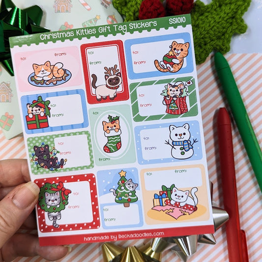 Christmas Kitties Gift Tag Sticker Sheet
