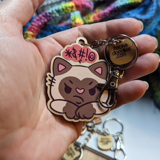 Grumpy Cat Wooden Keychain