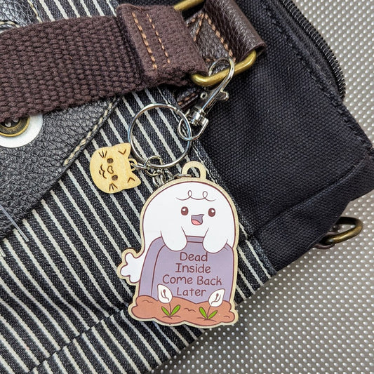 Dead Inside Ghost Wooden Keychain