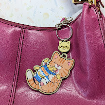 Snack Attack Cat Wooden Keychain