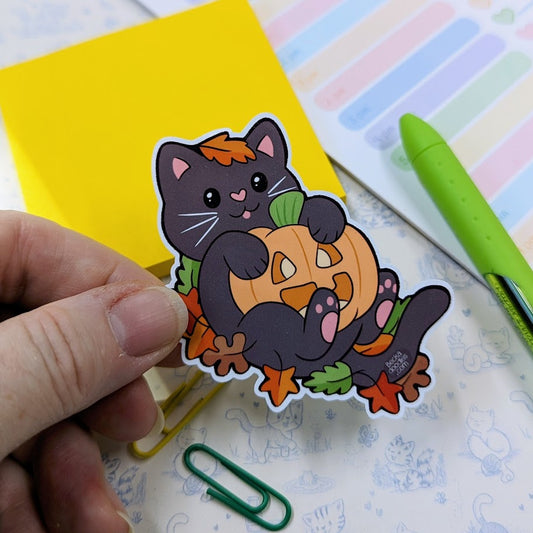 Black Cat and Pumpkin Sticker