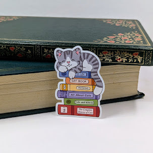 Sleepy Cat Book Stack Sticker