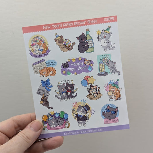 New Years Cats Sticker Sheet