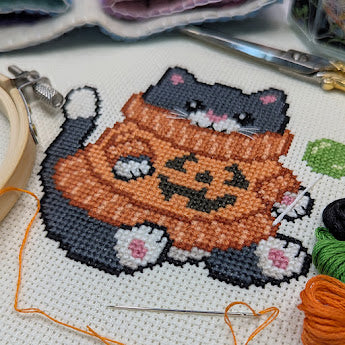 Pumpkin Sweater Cat Cross Stitch Pattern