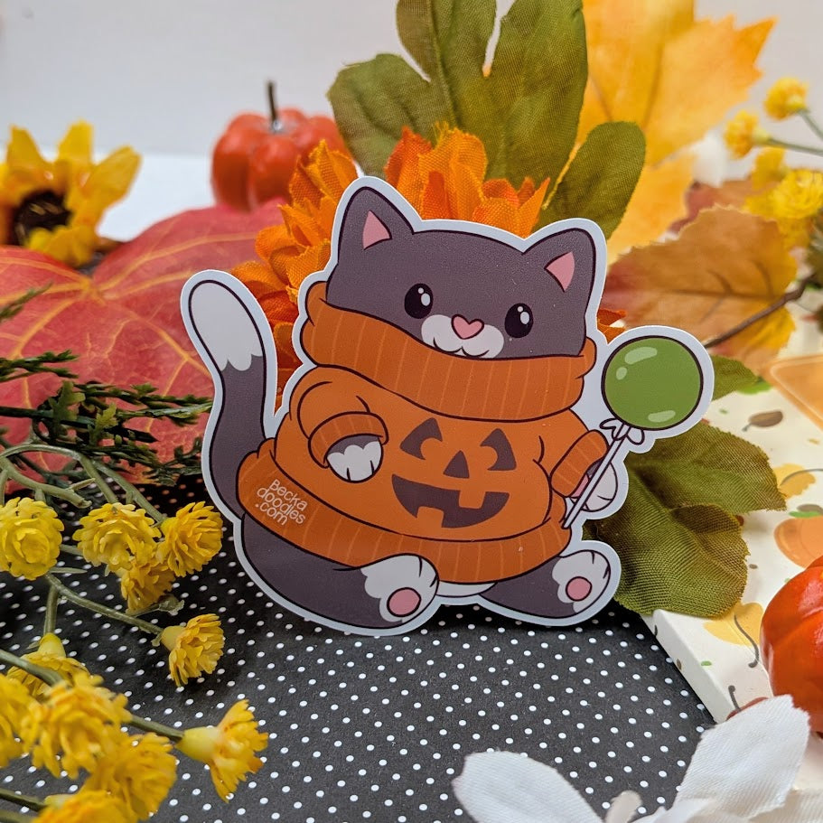 Pumpkin Sweater Cat Sticker