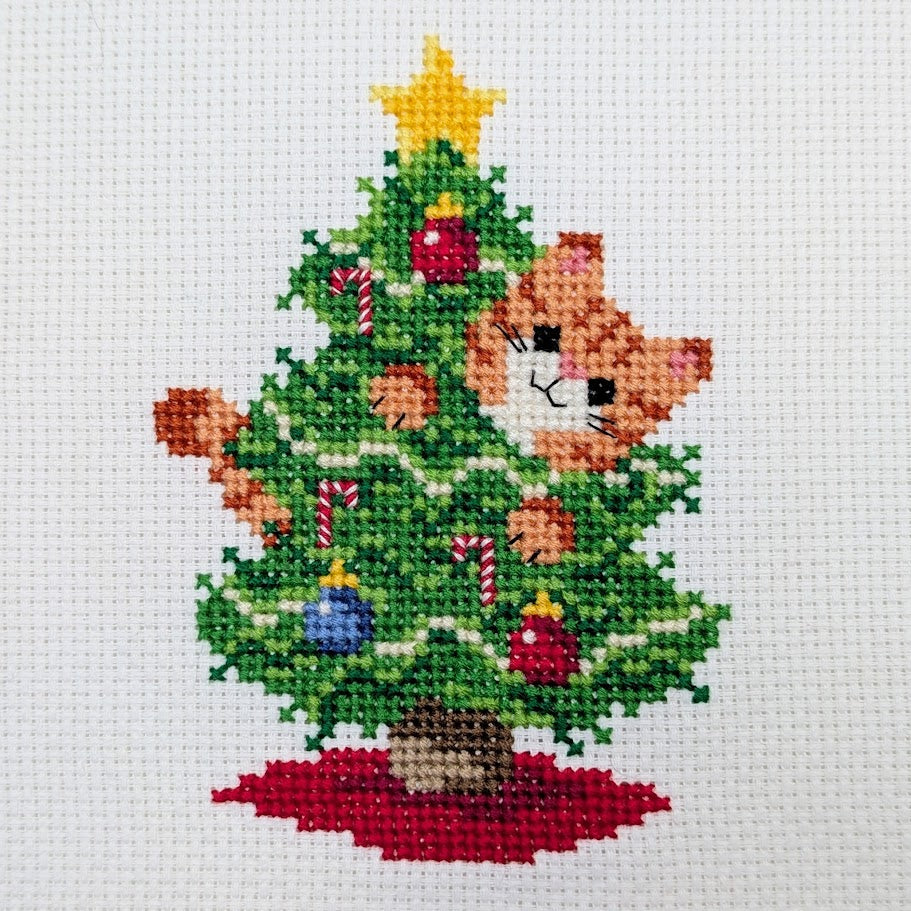 Christmas Tree Cat Cross Stitch Pattern