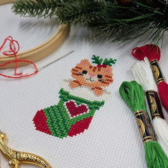 Christmas Stocking Cat Cross Stitch Pattern