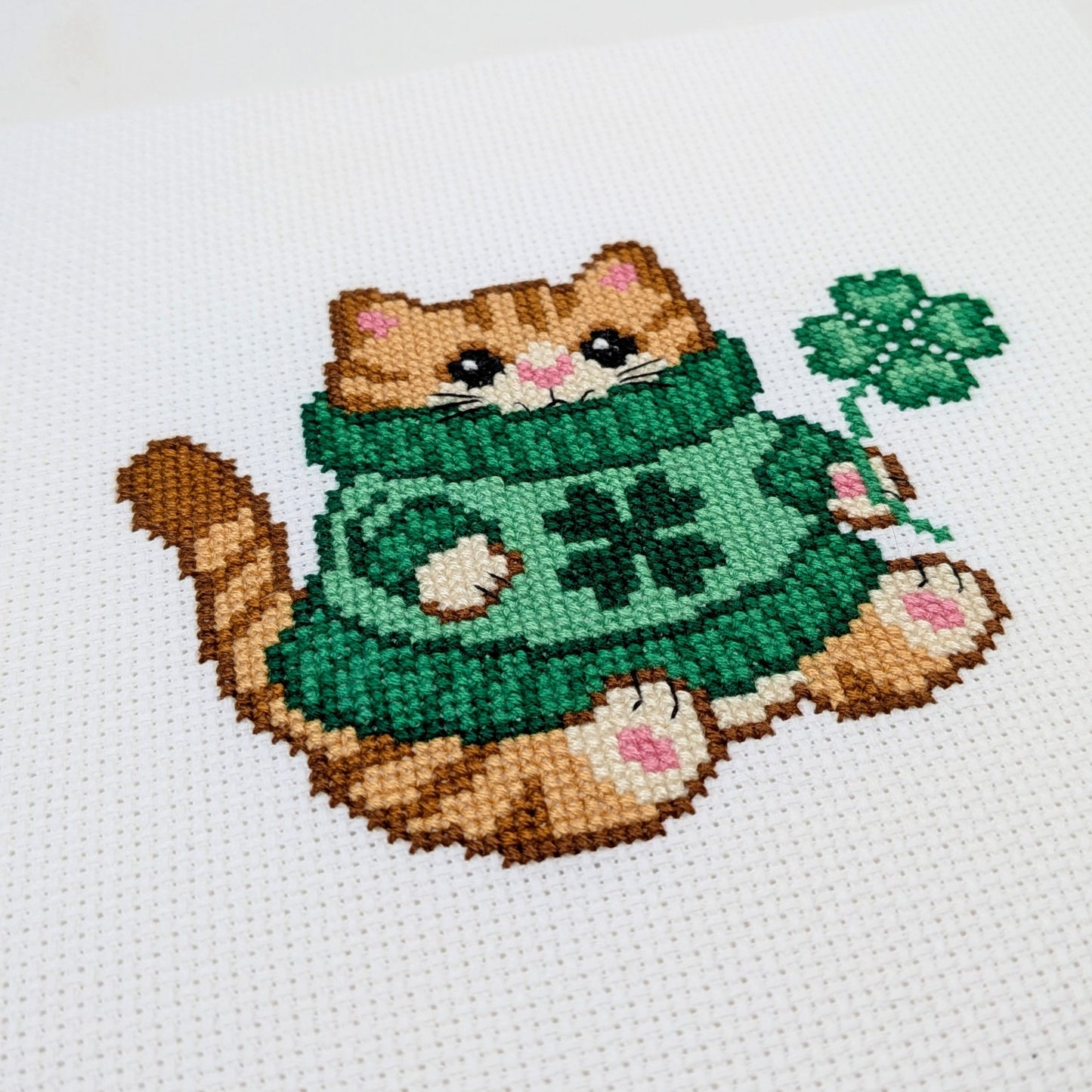 Clover Sweater Cat Cross Stitch Pattern