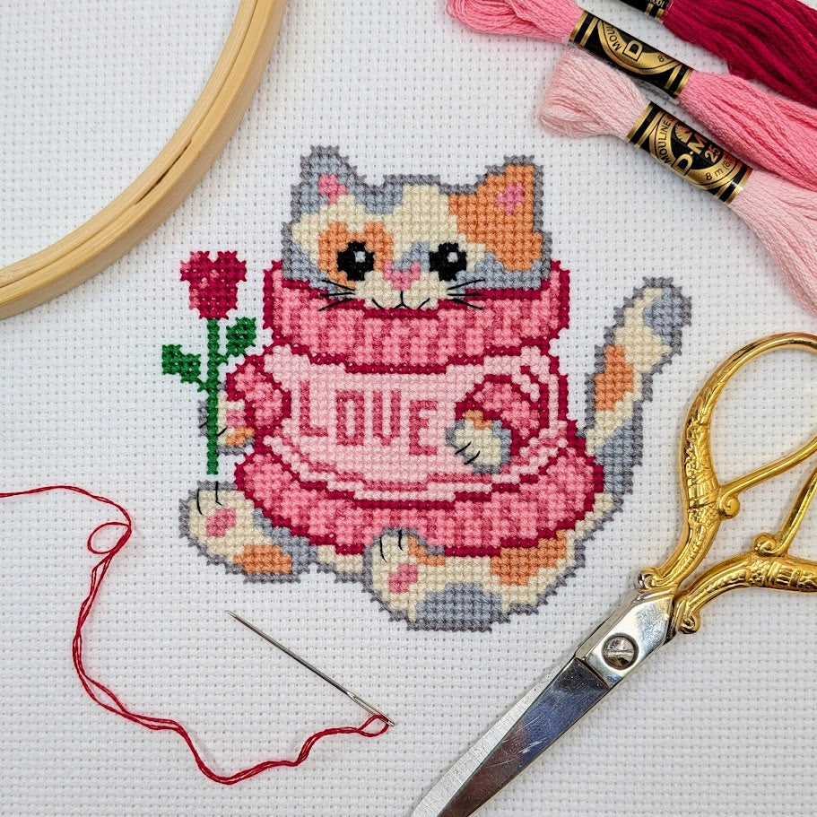 Love Sweater Cat Cross Stitch Pattern