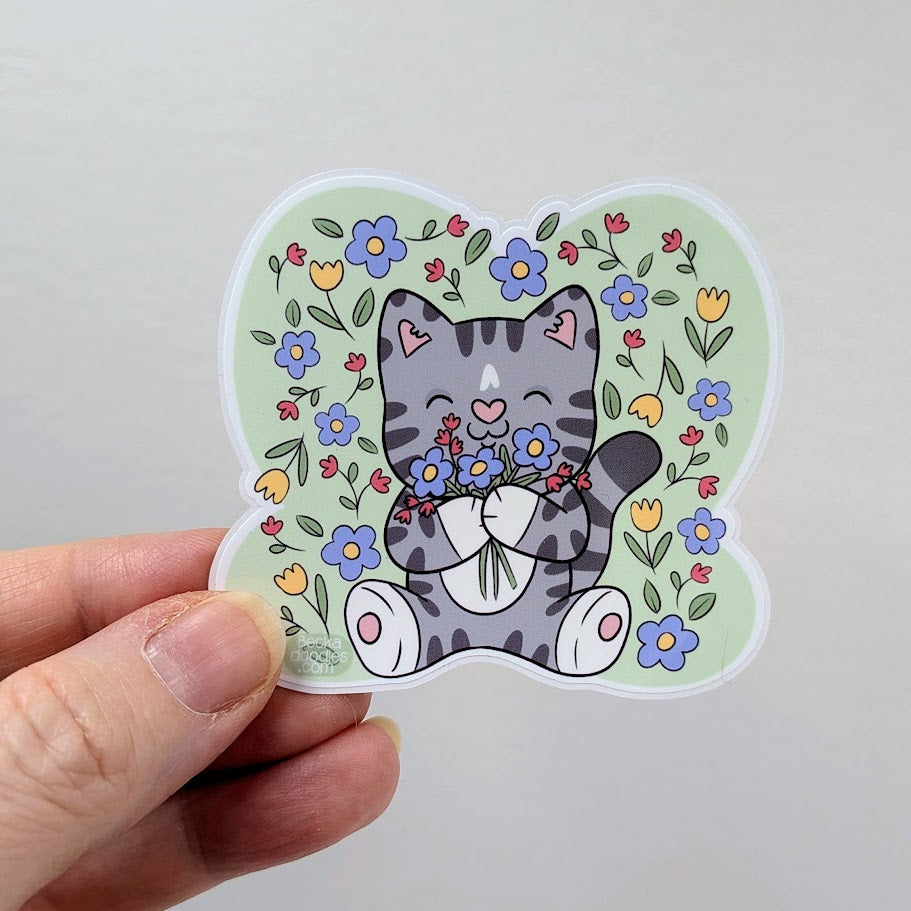 Spring Flowers Cat Sticker