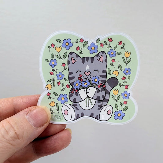 Spring Flowers Cat Sticker