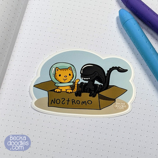 Best Friends Cat and Alien Sticker