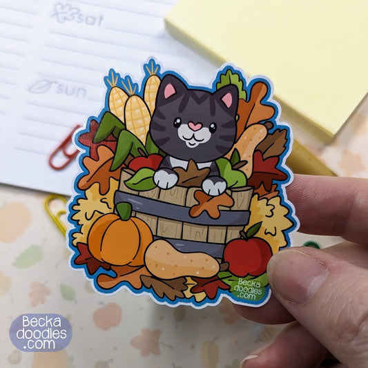 Fall Basket Cat Sticker