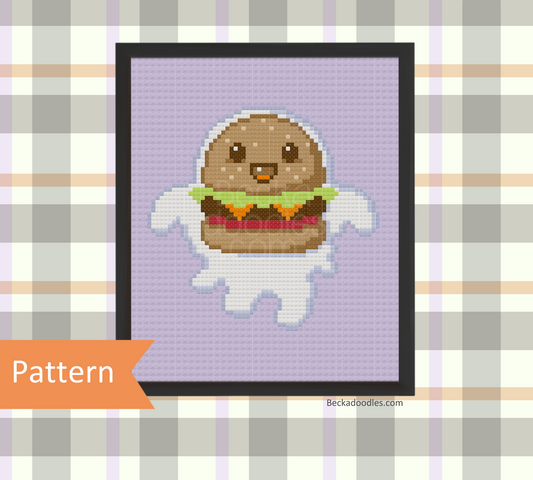 Happy Hamburger Ghostie Cross Stitch Pattern