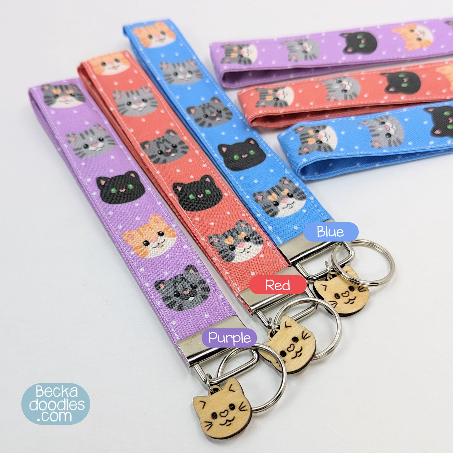 Colorful Cat Fabric Wristlet Keychain