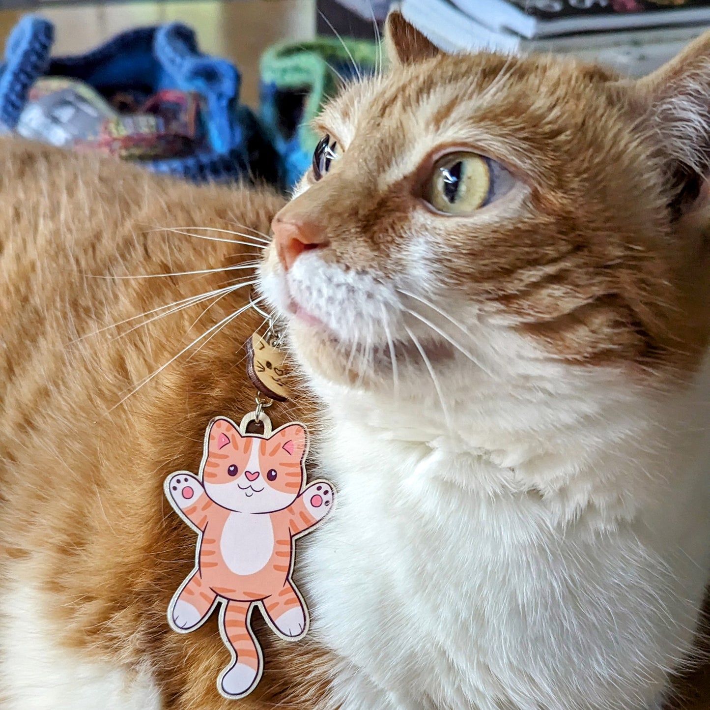 Chonky Ginger Cat Wooden Keychain
