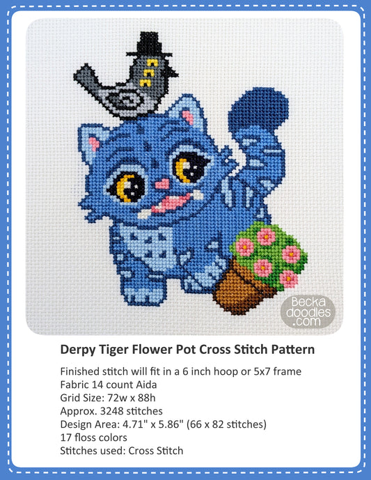 Derpy Tiger Flower Pot Cross Stitch Pattern