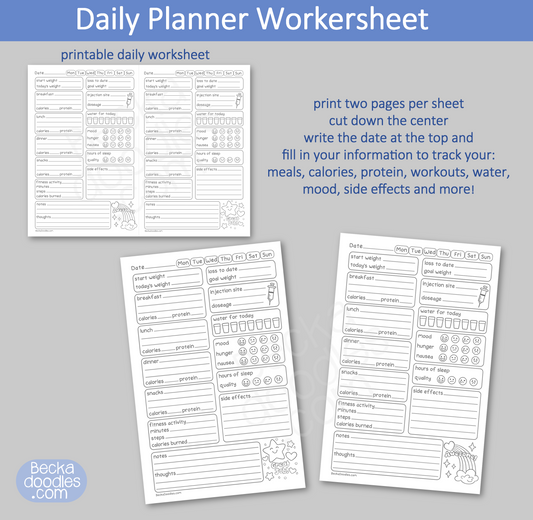 GLP-1 Weight Loss Journal, Daily Tracker Printable Worksheets