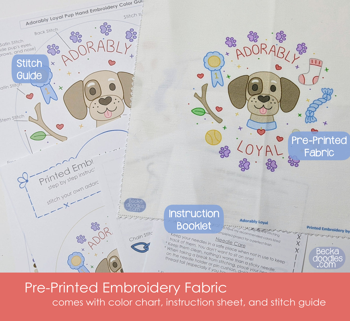 Loyal Pup Pre-Printed Embroidery Fabric Panel