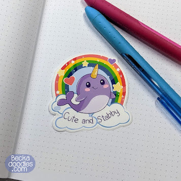 Cute and Stabby Narwhal Sticker