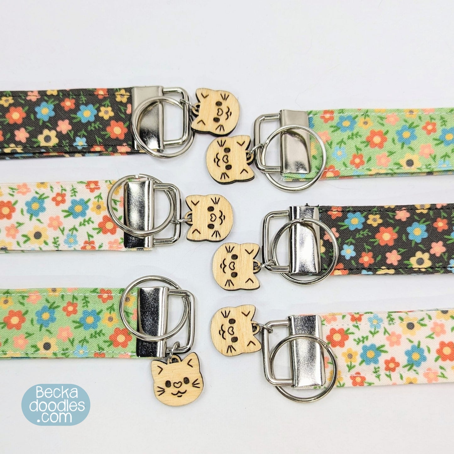 Summer Floral Fabric Wristlet Keychain