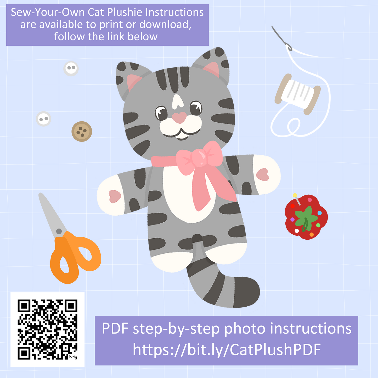 Cat Plushie Fabric Panel: Cut and Sew Cats