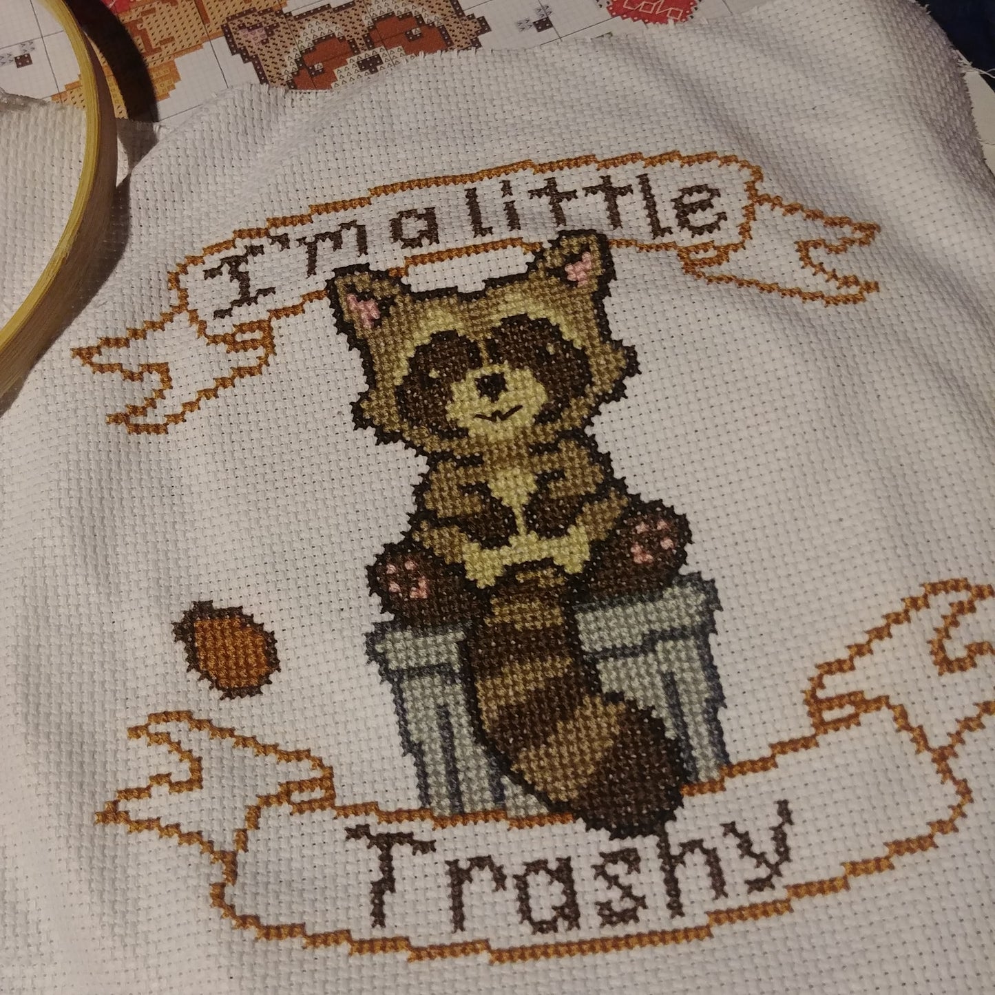 Little Trashy Raccoon Cross Stitch Pattern