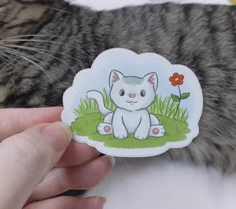 Chubby White Cat Sticker