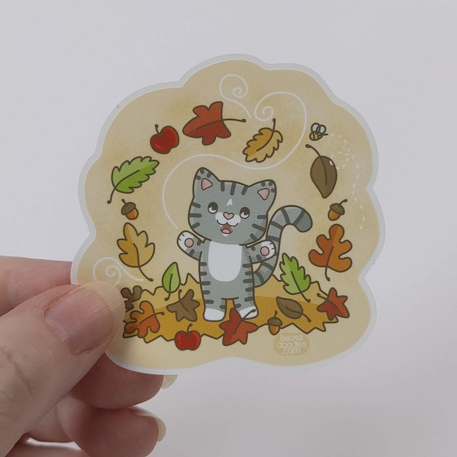 Fall Leaves Cat Sticker