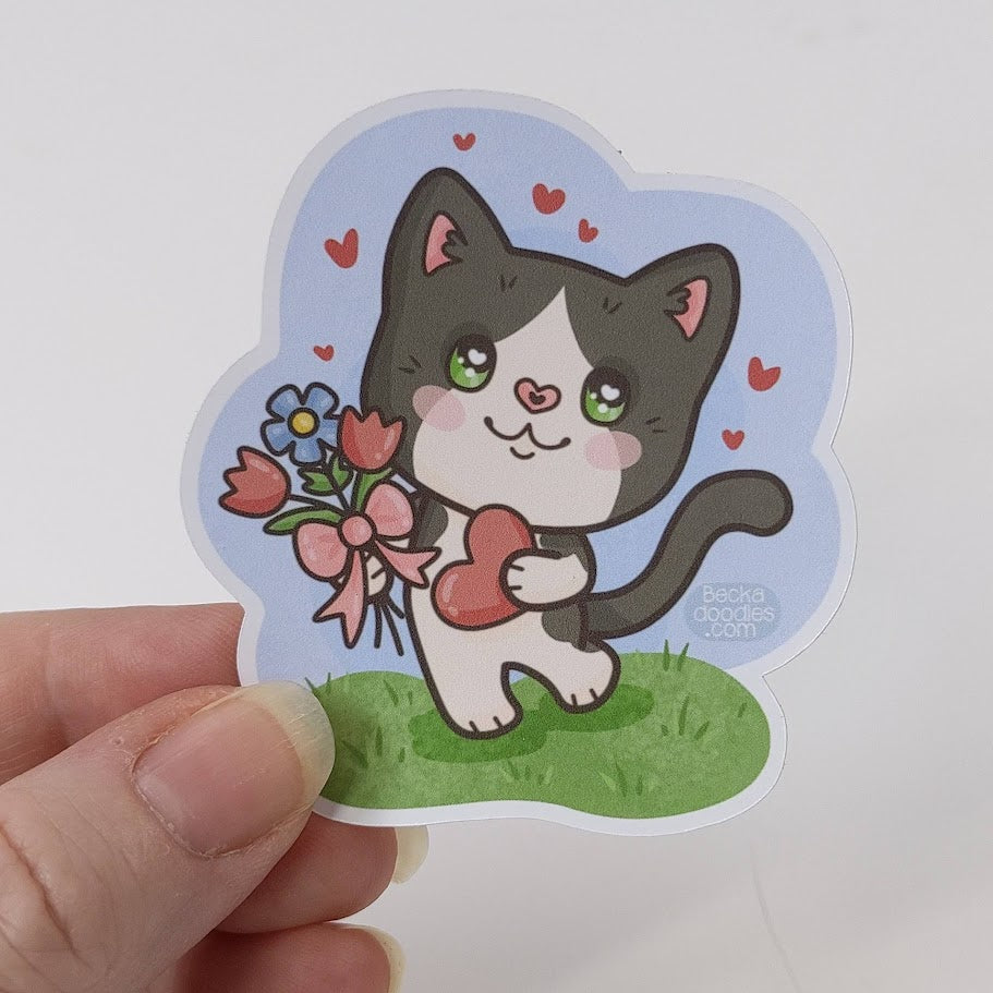 Romantic Tuxedo Cat Sticker