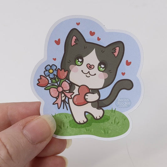 Romantic Tuxedo Cat Sticker