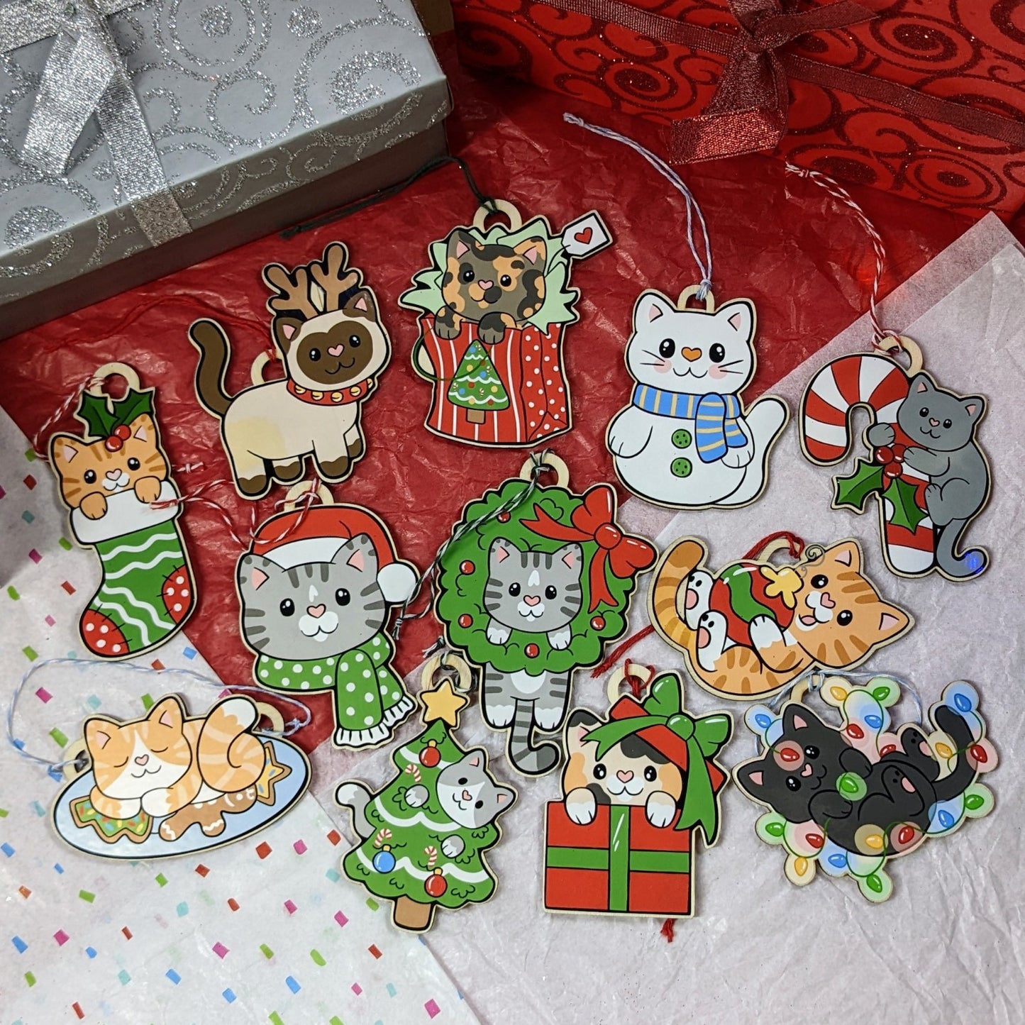 Christmas Kitties Wood Ornaments