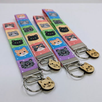 Rainbow Cats Fabric Wristlet Keychain
