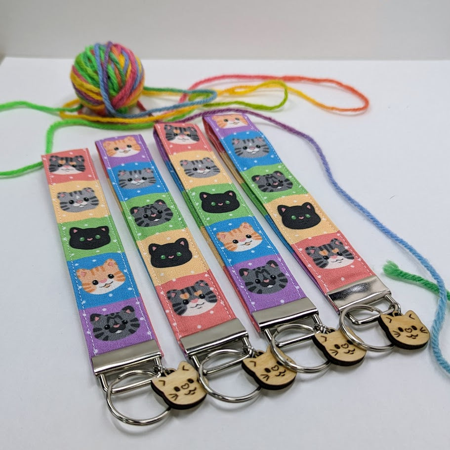 Rainbow Cats Fabric Wristlet Keychain