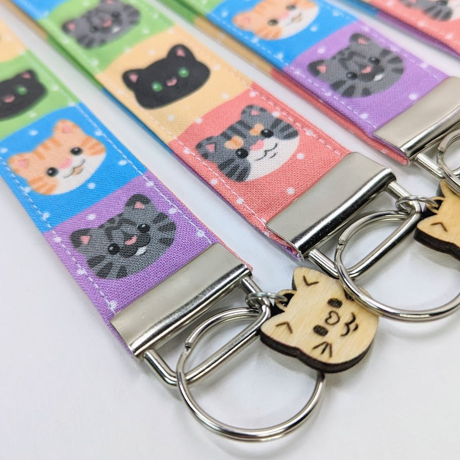 Rainbow Cats Fabric Wristlet Keychain