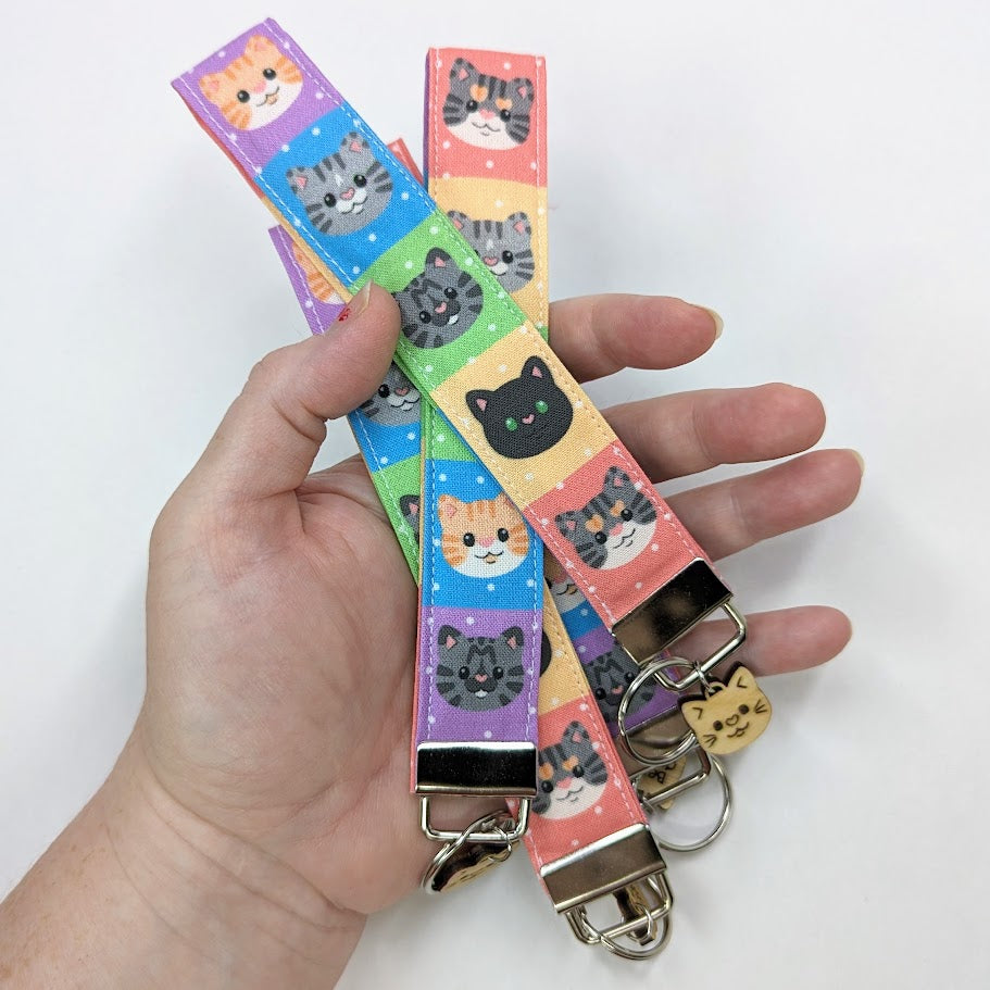 Rainbow Cats Fabric Wristlet Keychain