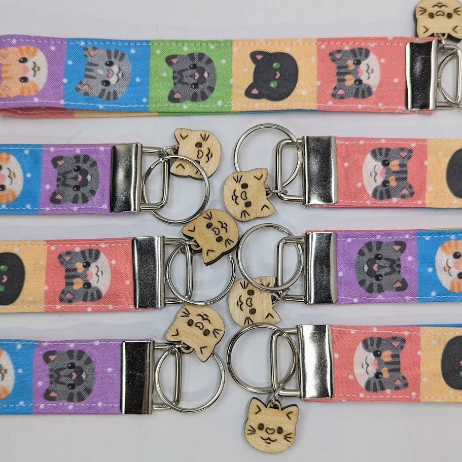 Rainbow Cats Fabric Wristlet Keychain