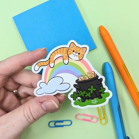 Pot of Gold Rainbow Cat Sticker