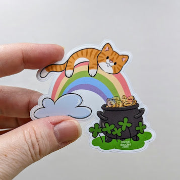 Pot of Gold Rainbow Cat Sticker