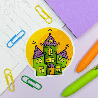 Crocked Haunted House Sticker