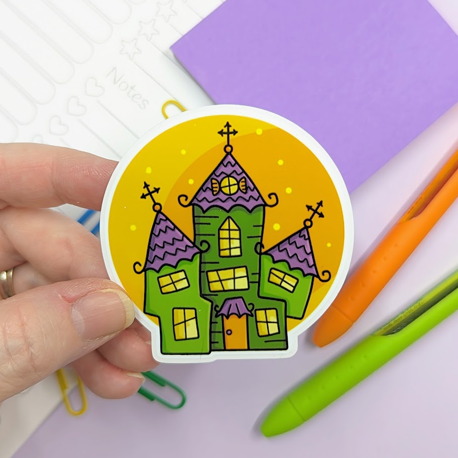 Crocked Haunted House Sticker