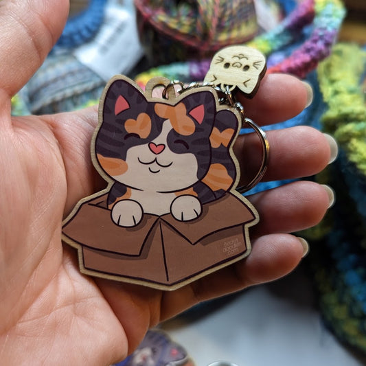 Calico Cat Wooden Keychain