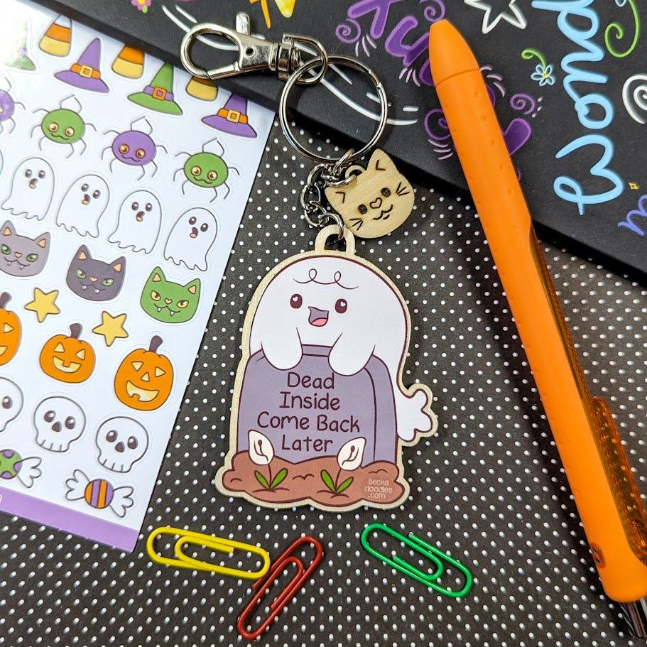 Dead Inside Ghost Wooden Keychain