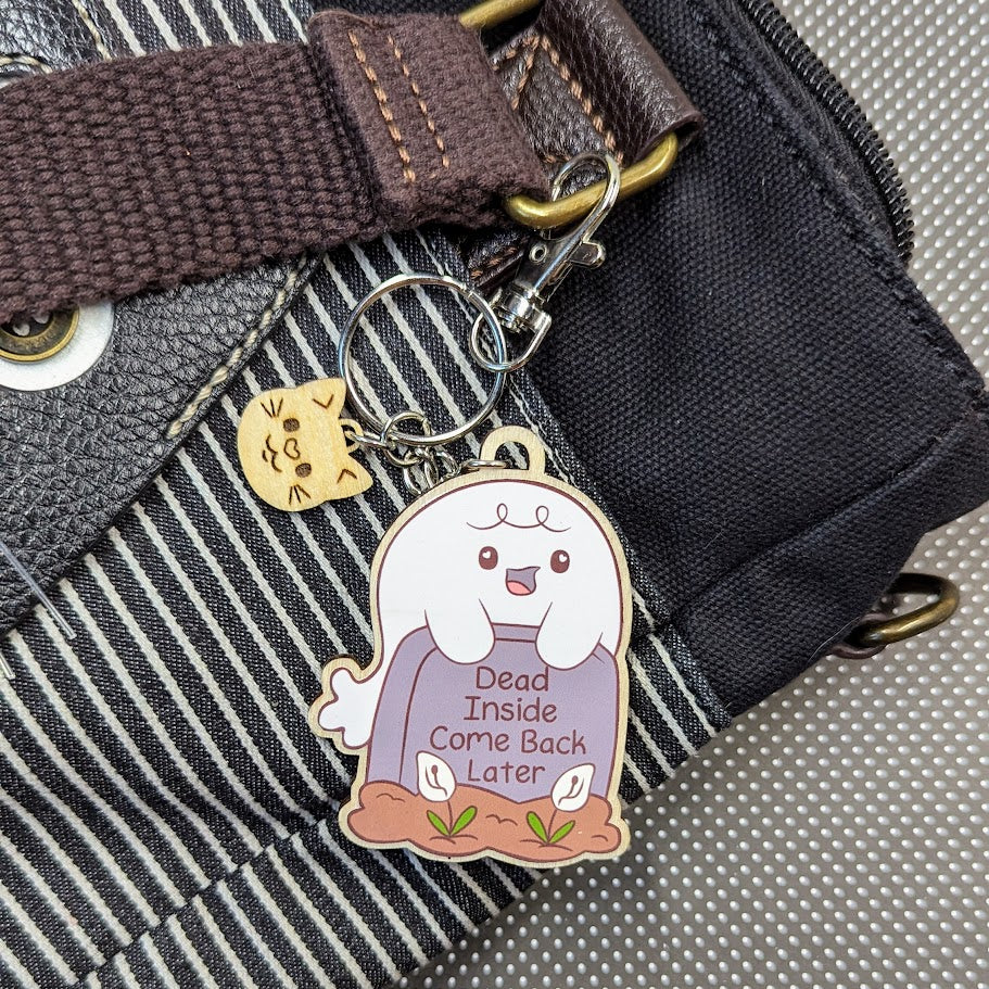 Dead Inside Ghost Wooden Keychain