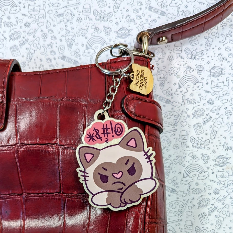 Grumpy Cat Wooden Keychain