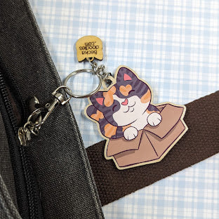 Calico Cat Wooden Keychain