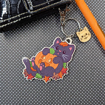 Halloween Cat Wooden Keychain
