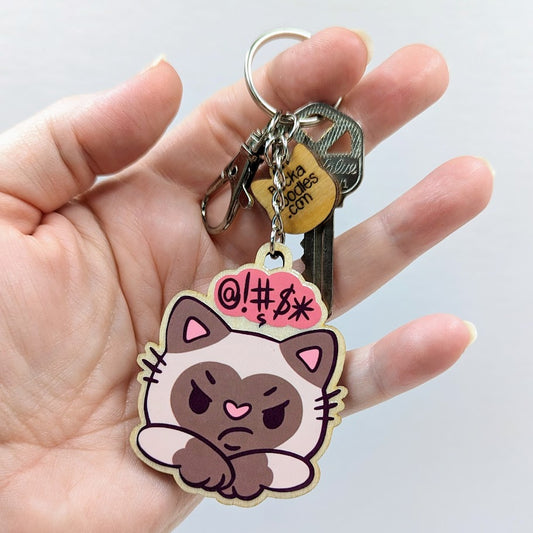 Grumpy Cat Wooden Keychain
